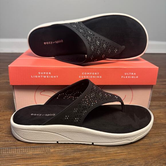 Easy Spirit RHEE3-HS size 10 M black Slip on comfort Sandals Thong Flip Flop NIB - Picture 4 of 11